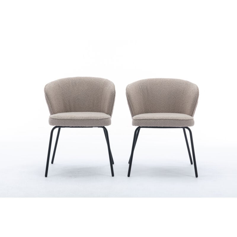 2 Pack, 018 Boucle Fabric Wing back Armchair Accent Chair Dining Chair with Black Powder Coating Metal Leg, Light Grey