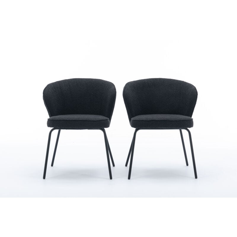 2 Pack, 018 Boucle Fabric Wing back Armchair Accent Chair Dining Chair with Black Powder Coating Metal Leg, Black