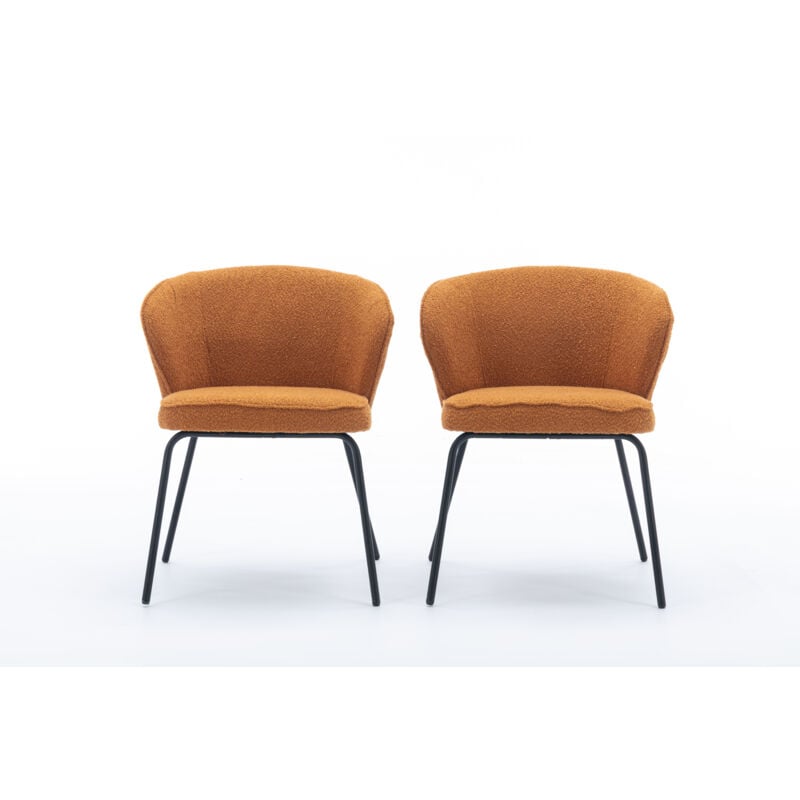 2 Pack, 018 Boucle Fabric Wing back Armchair Accent Chair Dining Chair with Black Powder Coating Metal Leg, Orange