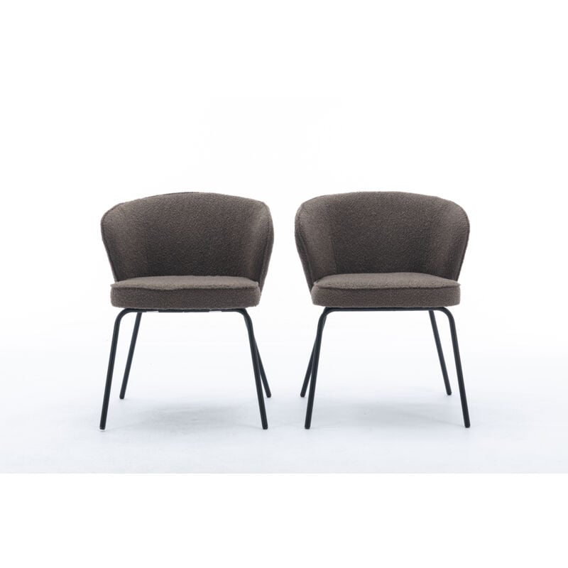 2 Pack, 018 Boucle Fabric Wing back Armchair Accent Chair Dining Chair with Black Powder Coating Metal Leg, Brown