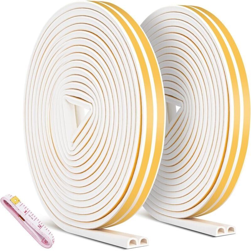2 Pack 20m Bande de Joint, Auto-adhésif Anticollision Joint de Porte, D-Profi Joint d'étanchéité de Porte et Fenêtre pour Anti-intempéries/isolation