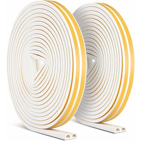 2 Pack 20m Bande de Joint, Miciler Auto-adhésif Anticollision Joint de Porte, D-Profi Joint d'étanchéité de Porte et Fenêtre pour Anti-intempéries/isolation acoustique - 9mm6mm (Blanc)