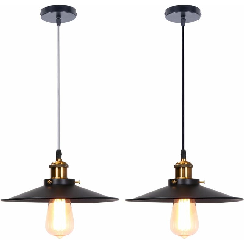 2 Pack 26CM Industrial Retro Pendant Light Wrought Iron Ceiling Light for Dining Room Bedroom Hallway Stairs Black