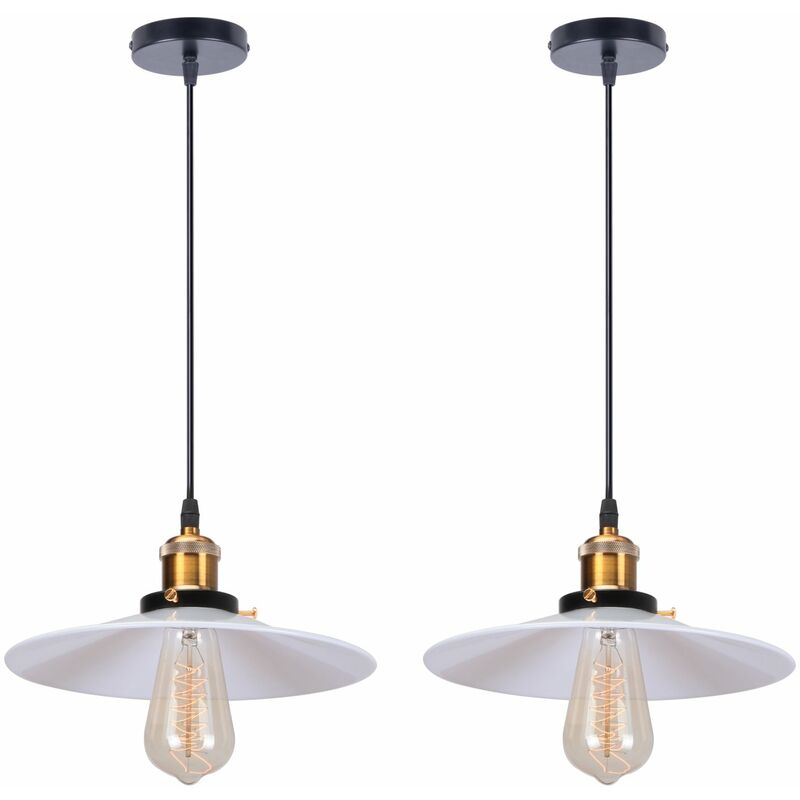 2 Pack 26CM Industrial Retro Pendant Light Wrought Iron Ceiling Light for Dining Room Bedroom Hallway Stairs White