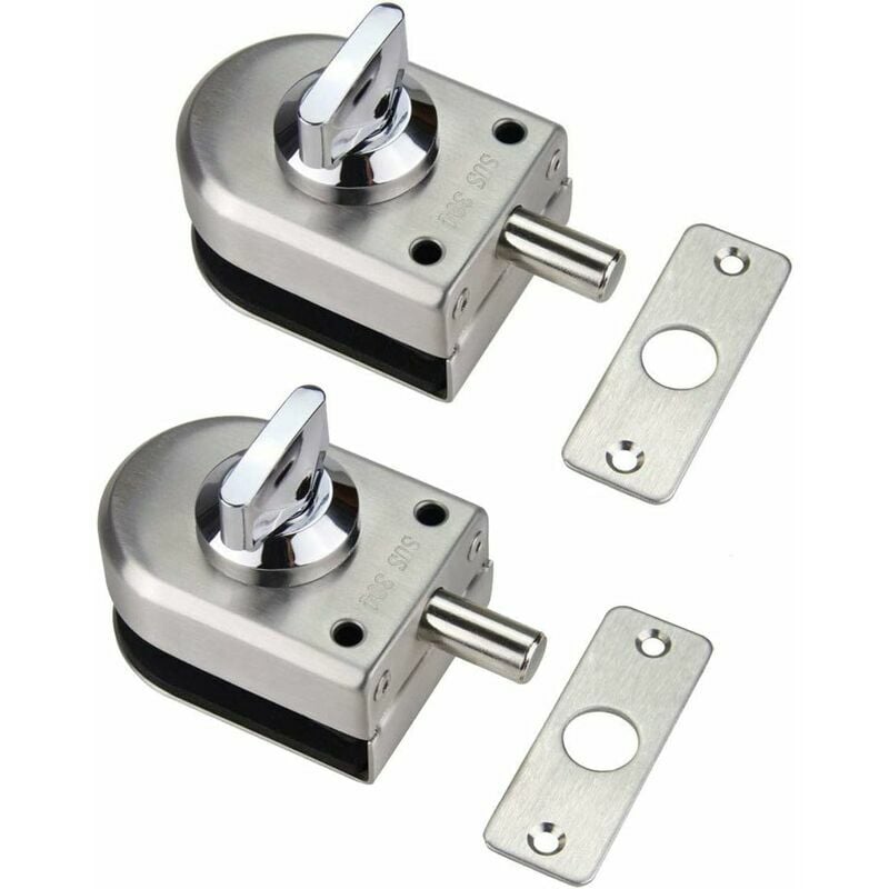 2 Pack 304 Stainless Steel Glass Door Lock for Bathroom, Toilet, Shops, Frameless Glass Doors - Half Round