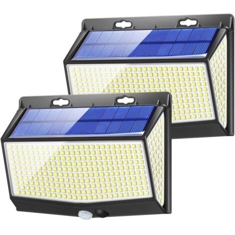 2 Pack 468 Leds 2000 Lm Solaire Lumiere Exterieur Applique Murale LuminaireDetecteur Mouvement IP65 Etanche Sécurité Lampe à