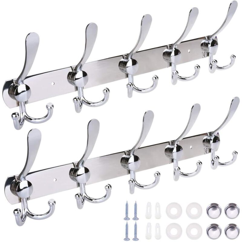 2 Pack 5 Crochet Porte-Manteau Porte-Manteau Mural En Acier Inoxydable Cintre Imperméable Anti-Corrosion 30kg Cintre Robuste pour Chapeau Vêtements