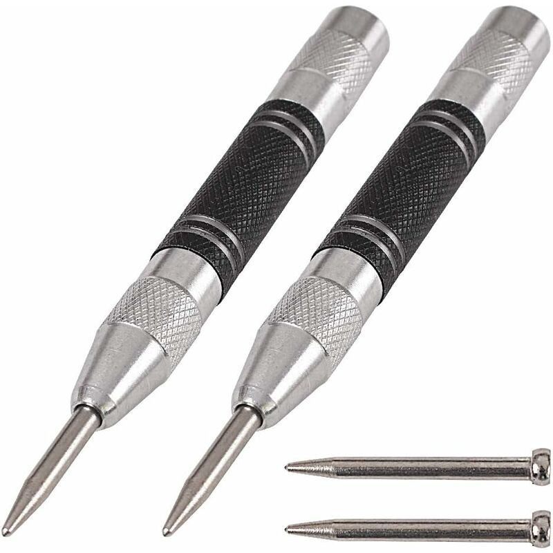 2 Pack 5' Spring Loaded Self Centering Punches, Adjustable Tension, with 2 Replacement Tips
