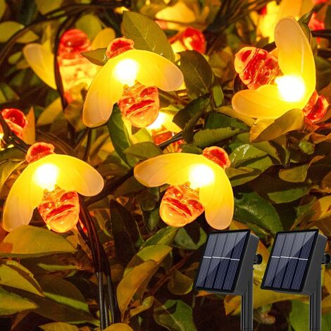 [2 Pack-50LED] Solarleuchten im Freien, Litogo 16 FT Solar-LED-Bienenlichterketten für den Außenbereich 8 Modi Wasserdichtes Dekorationslicht für Garten, Terrasse, Sträucher, Weihnachten, Party (warmw