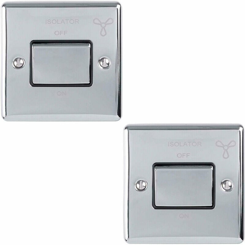 2 pack 6A Extractor Fan Isolator Switch chrome & Black Trim 3 Pole Shower