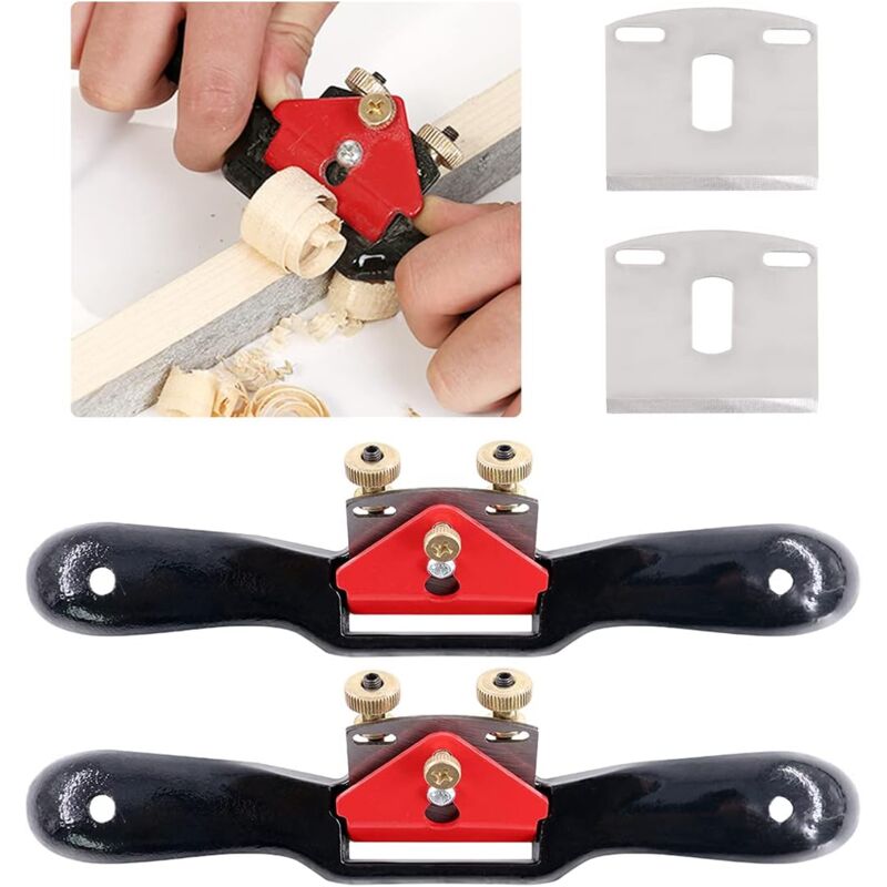 Linghhang - Lot de 2 rabots à rayons réglables de 9 po avec base plate et lame en métal pour le travail du bois, 2 lames supplémentaires