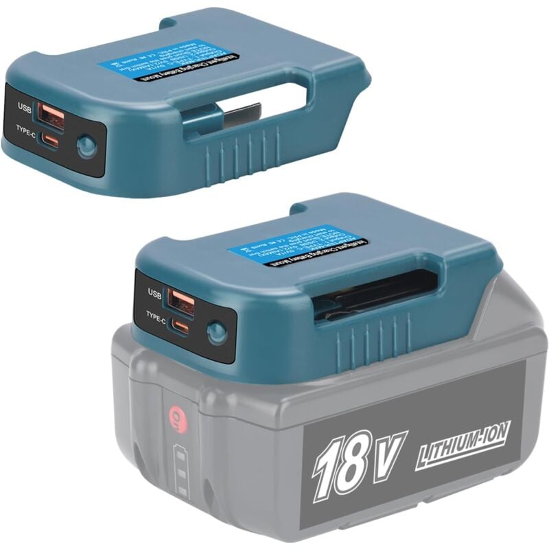 2 Pack Adaptateur Chargeur USB Compatible pour Batterie Ma Kita Li-ION 18V BL1830 BL1860 BL1850 BL1815, avec Interface de Charge Rapide USB et Type-C