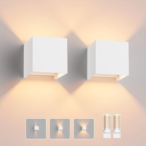 2 Pack Applique Mural avec Ampoule LED G9 Remplaçable Lampe Murale Interieur/Exterieur Blanc Chaud 3000K Angle de Faisceau Réglable Appliques Murales pour Salon Chambre (Blanc)
