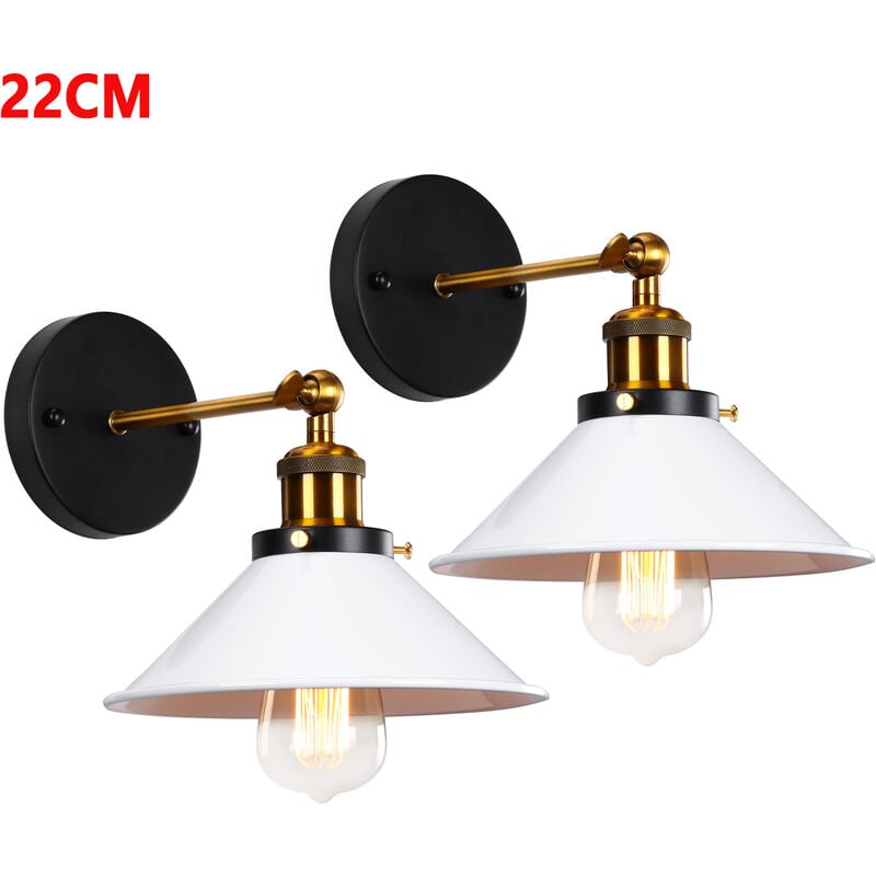 2 Pack Applique Mural Industrielle Vintage E27 22cm Lampe Mural Réglable 2 en 1 Luminaire Plafonnier Blanc