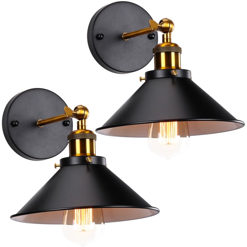 2 Pack Applique Mural Industrielle Vintage E27 22cm Lampe Mural Réglable 2 en 1 Luminaire Plafonnier Noir et Blanc