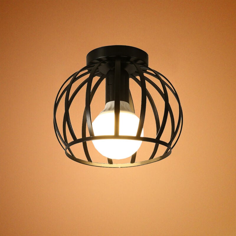 Plafonnier Industrielle Métal Suspension Luminaire Lampe de Plafond Cage Éclairage Décoration pour Salon Restaurent Salle à Manger Noir
