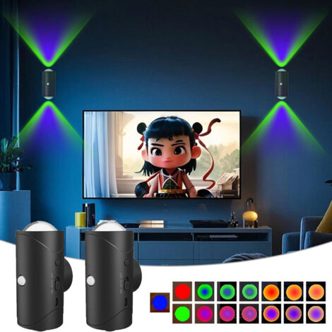 2 Pack Applique Murale Exterieur, Éclairage Ambiant Detection Automatique Magnetique Lampe, LED Luminaire pour Couloir Jardin Patio, noir