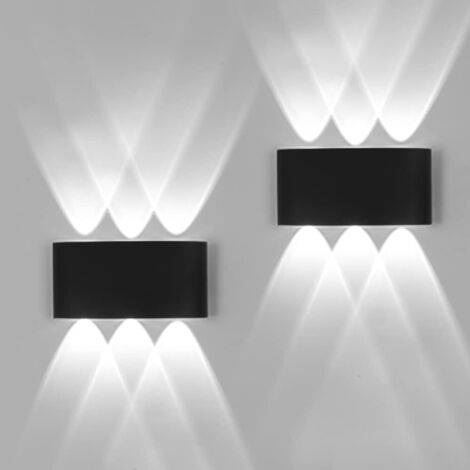 2 Pack Applique Murale Extérieur/Intérieur LED Appliques Extérieure 6W imperméable moderne en aluminium(Noir lumière froide)
