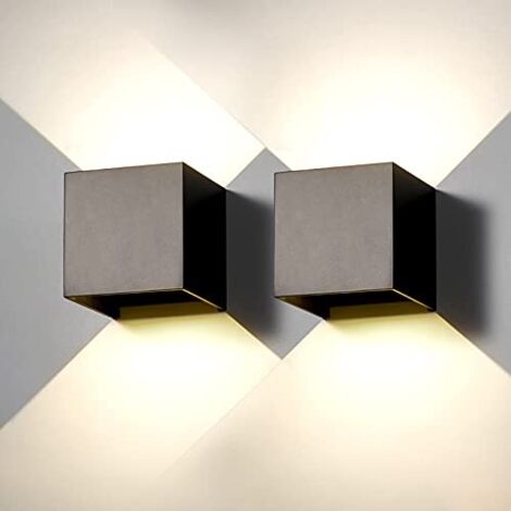 2 Pack Applique murale exterieur interieur LED Lampe murale extérieures moderne Noir 6W Blanc naturel 4000K IP65 Étanche carrée en aluminium Réglage de l'angle d'éclairage Design facile à installer