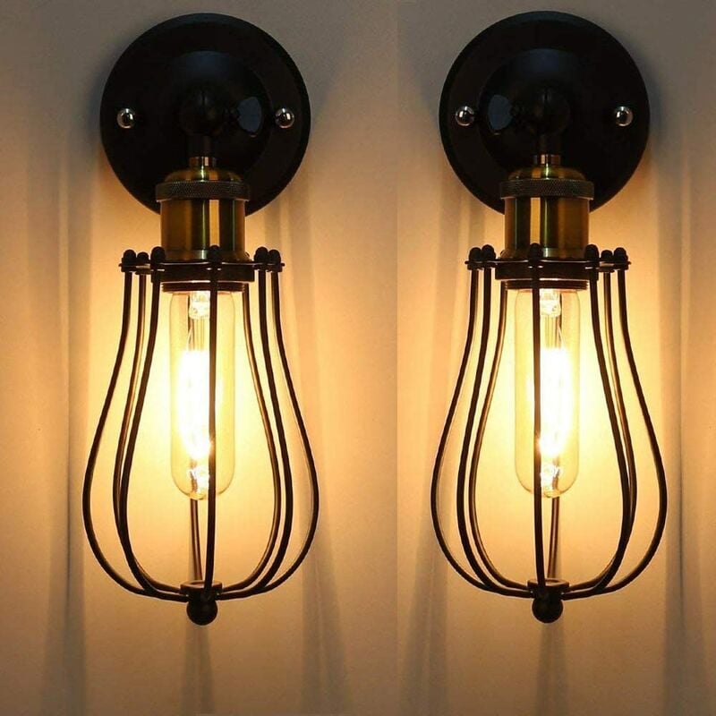 E27 Lampe Murale Industrielle Style Vintage Plafonnier Eclairage Décor Noir pour Café Restaurant Bar 2PCS