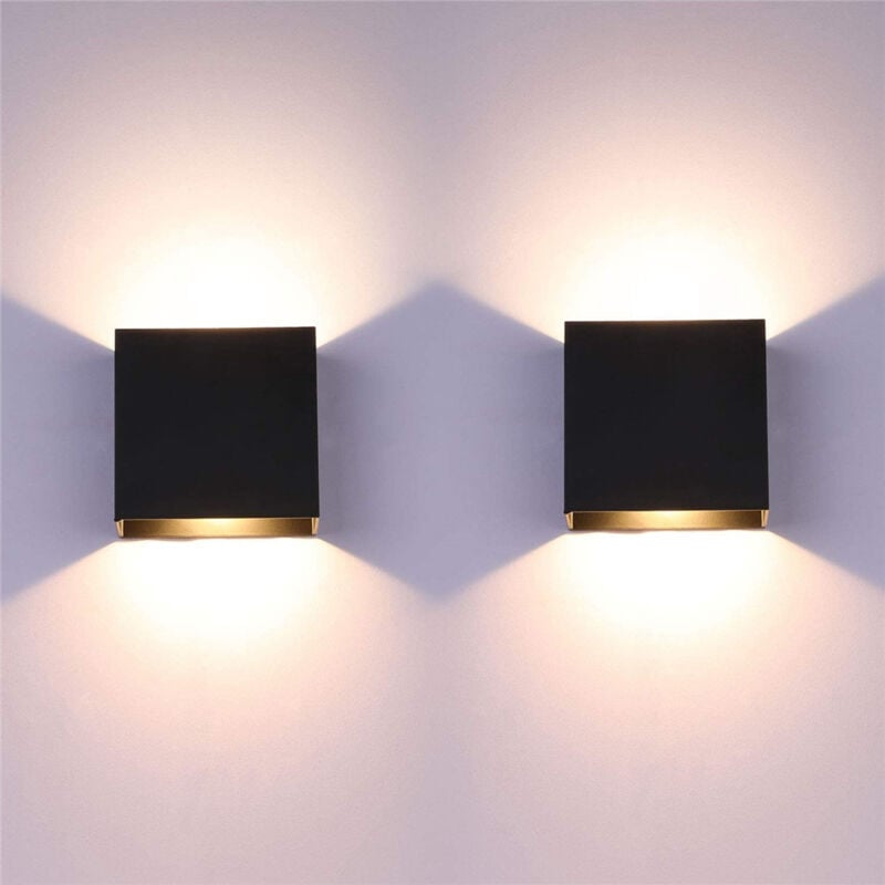 2 Pack Applique Murale Intérieur 6W 10x10x5cm led Lampe Mural Décorative Blanc Chaud pour Chambre Couloir Salon Noir
