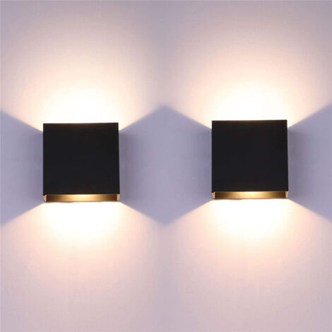 2 Pack Applique Murale Intérieur 6W 10x10x5cm LED Lampe Mural Décorative Blanc Chaud pour Chambre Couloir Salon Noir