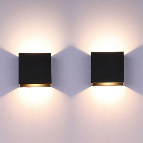 2 Pack Applique Murale Intérieur 6W 10x10x5cm LED Lampe Mural Décorative Blanc Chaud pour Chambre Couloir Salon Noir