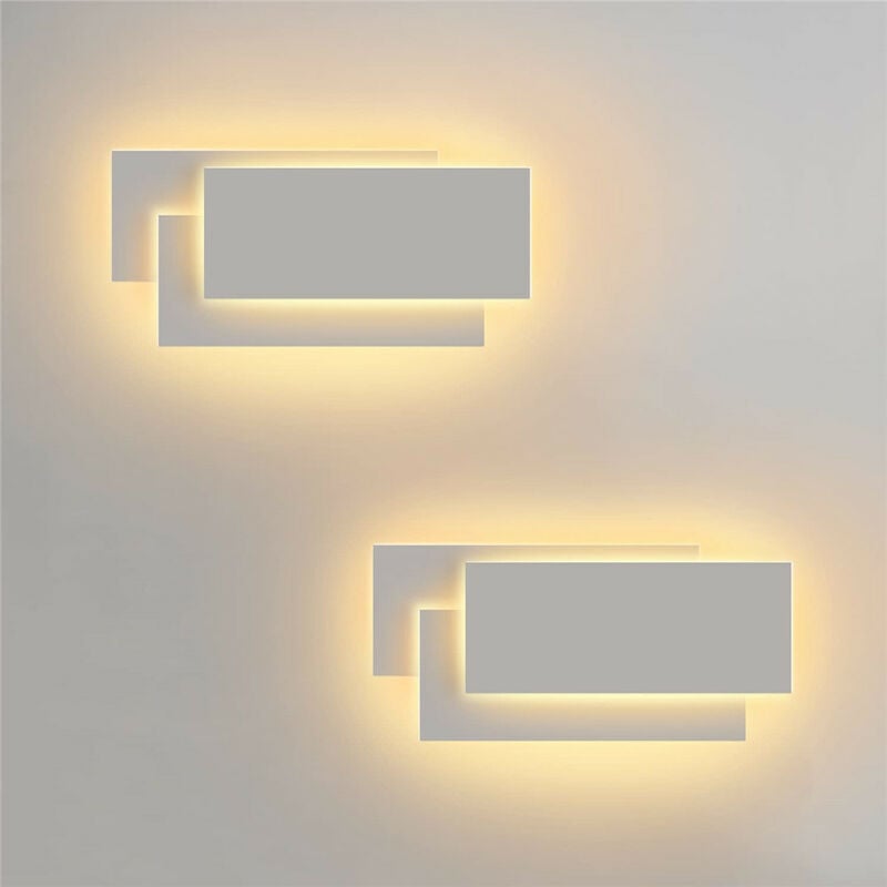 Applique Murale Intérieur led 24W Luminaire en Aluminium Blanc Chaud Eclairage de Mur pour Chambre Salon Bureau Blanc - 2 Pack