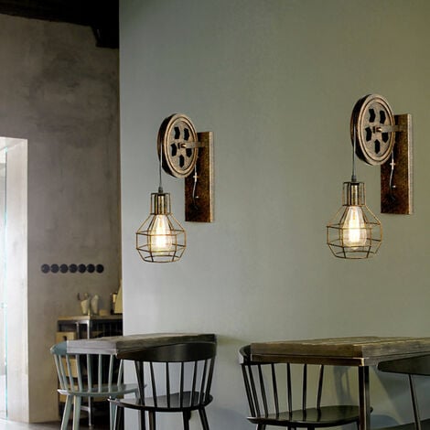 2 Pack Applique Murale Intérieur Vintage Industrielle Lustre Luminaire Abat-jour Cage Métal