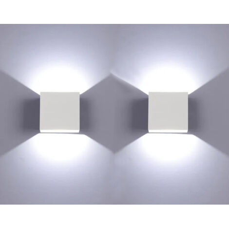 2 Pack Applique murale LED 6W – Aluminium moderne – Blanc 6000K – Anti-éblouissement – Pour intérieur salon chambre salle de bain cuisine – Blanc