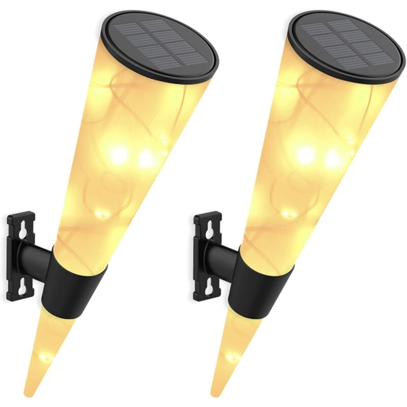 2 Pack Applique Murale Solaire Exterieur Decoration Lampe Solaire Exterieure Jardin lumiere Terrasse Lumière Blanche Chaude Led Aplique Mural