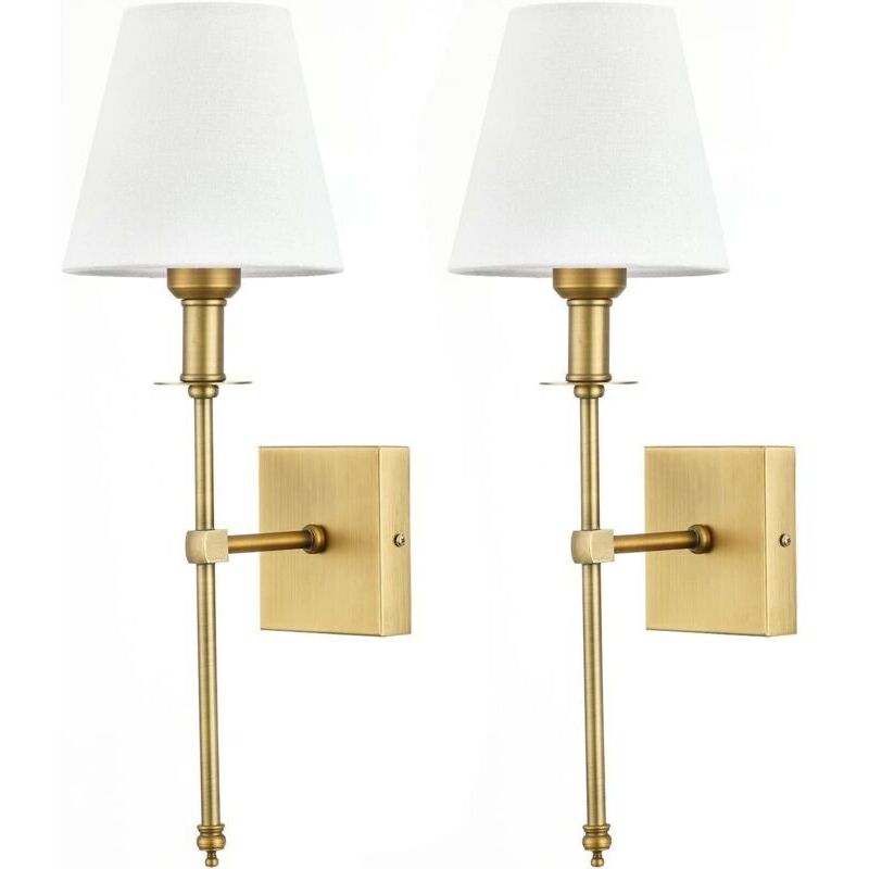 2 Pack Appliques Murales avec Abat-jour en Tissu Blanc, Lampe Murale Interieur Salle de Bain Métal Or, Classique Luminaire Applique pour Chambre