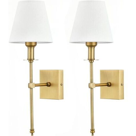 2 Pack Appliques Murales avec Abat-jour en Tissu Blanc, Lampe Murale Interieur Salle de Bain Métal Or, Classique Luminaire Applique pour Chambre Salon Couloir, Douille d'Ampoule E27