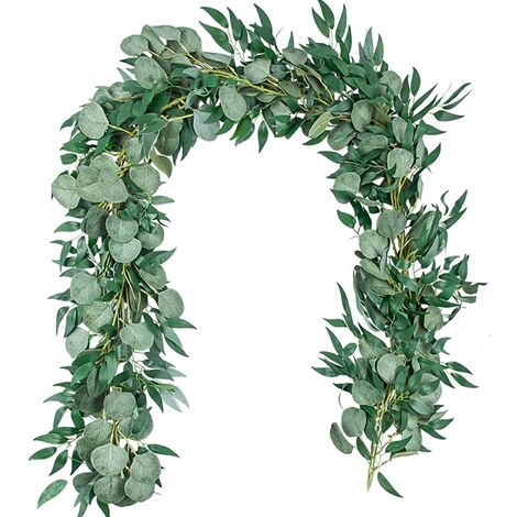 2 Pack Artificial Eucalyptus Garland with Willow Leaves, 6.5 Feet Fake Greenery Vines Swag for Wedding Table Runner Doorways Decoration Indoor Outdoor