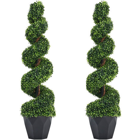 2 Pack Artificial Topiary Spiral Boxwood Tree Fake Plant