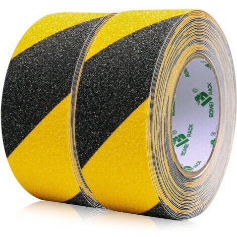 2 Pack Bande Antidérapante Adhésive pour Escaliers, Ruban Adhésif de Sécurité, Ruban Adhésif Antidérapant Jaune Noir, Rubans d'Avertissement, Marquage de Sécurité (5CM x 10M)