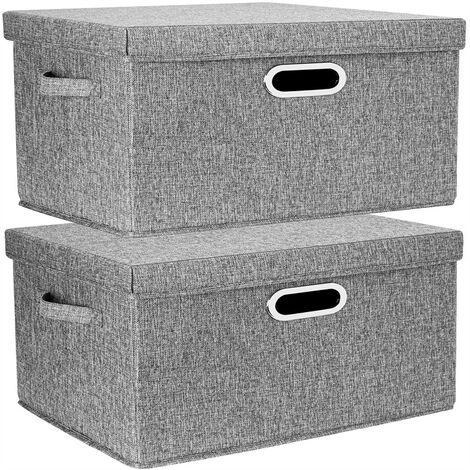 2 Pack Boîtes de Rangement Pliables avec Couvercle et Poignées, Caisse de Rangement pour Vêtements en Tissu Lavable 442930cm - (Gris)