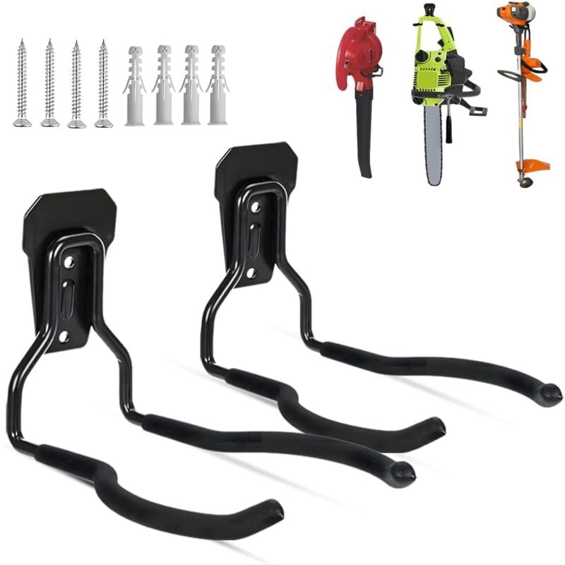 2 Pack Brush Cutter Hook, Broom Wall Mount, Garage Wall Hook, Garden Power Tool Hook, Corded Lawn Mower, Weed Holder