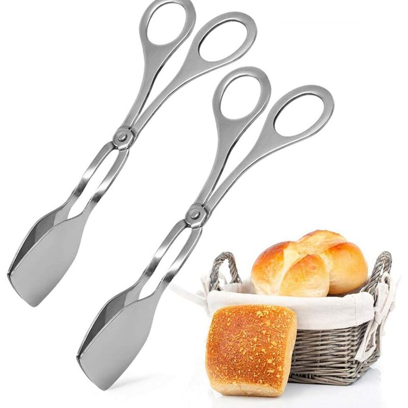 Image of 2 Pack Buffet Tongs, Stainless Steel Salad Tongs (Strong Gripping & Multifunctional), Cake Tongs Bread Tongs Thickening Food Tongs for Kitchen Buffet
