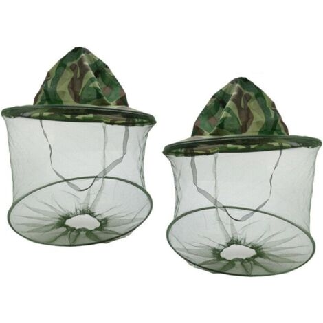 2 Pack Camouflage Apiculture Apiculteur Anti-Moustique Abeille Insecte Mouche Masque Cap Chapeau avec Tête Net Maille Visage Protection Équipement de Pêche en Plein Air