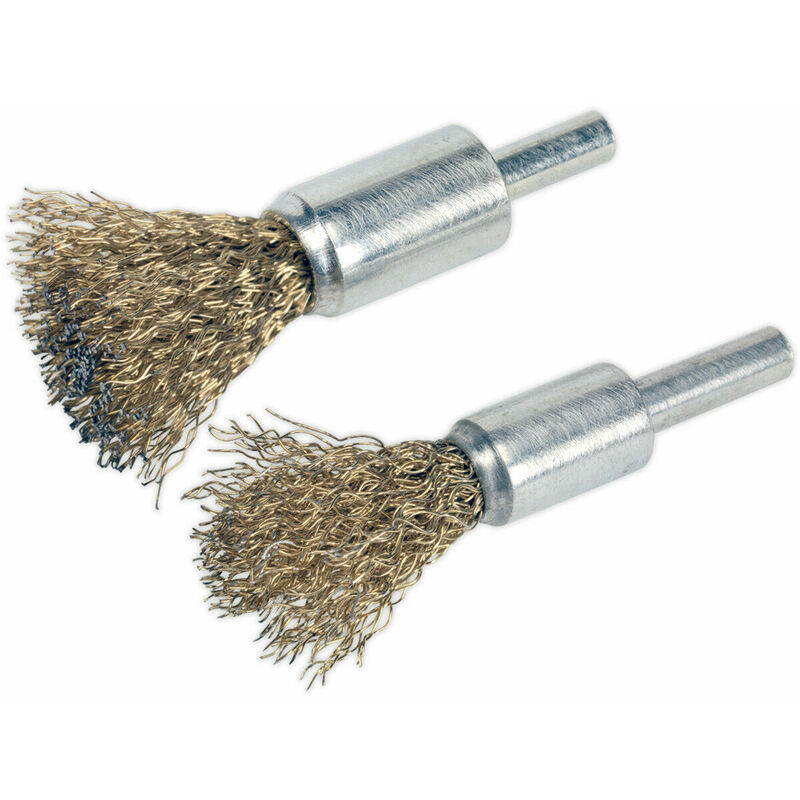 2 pack Decarbonising Brush Set - Brassed Steel Wire Brushes - Flat and Pointed