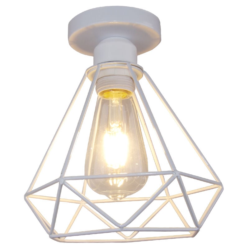 Diamant Plafonnier Design Vintage Rétro en Métal E27 Lustre Suspension pour Couloir Escalier Cuisine Blanc 1PCS
