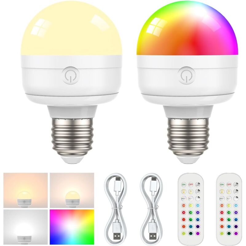 Image of 2-Pack E26 Rechargeable Light Bulbs with&hellip;