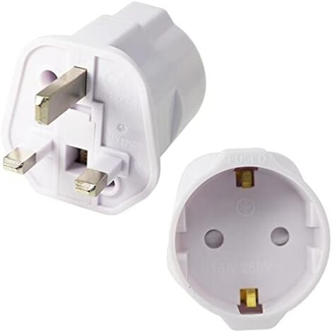 WDDNAOT 2 Pack EU to UK Plug Adapter with Fuse, 2 Pin to 3 Pin Plug Adapter 13A Fused 250V