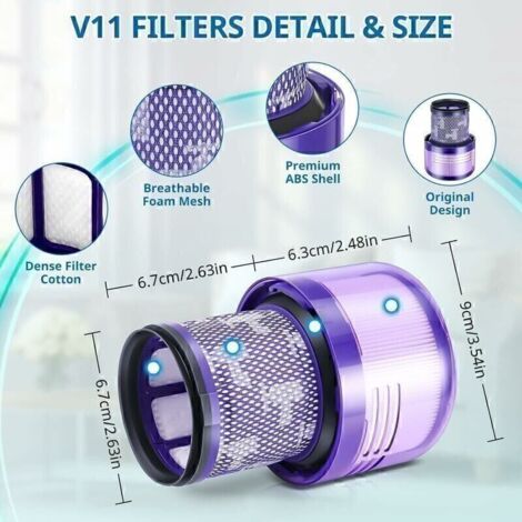 2 Pack Filtres pour Dyson V11 Absolute Extra Pro, V11 Torque Drive Animal, V15 Detect sans fil Aspirateur SV14 SV17 SV22 Hepa Filtre de Remplacement Lavable Remplace DY-970013-02，filtre dyson v11--TRI