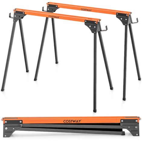 2 Pack Folding Saw Horses Compact Tools Heavy-duty Work Table w/ Quick Open Legs