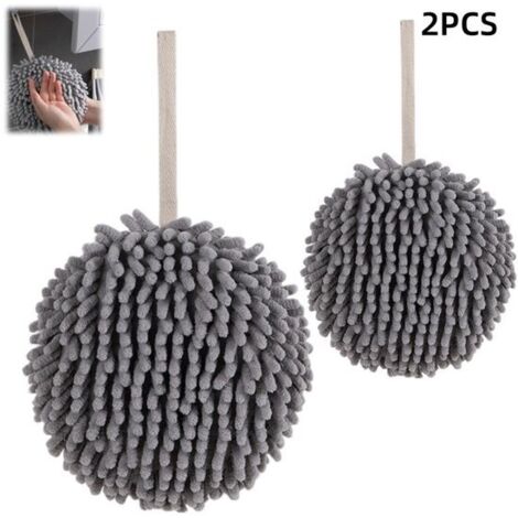 2-Pack - Hand Towels - Kitchen Towels - Towel Balls - Chenille Material - Highly Absorbent - Hangable - Suitable for Kitchens, Bathrooms, and Toilets - Gray - 1717 cm