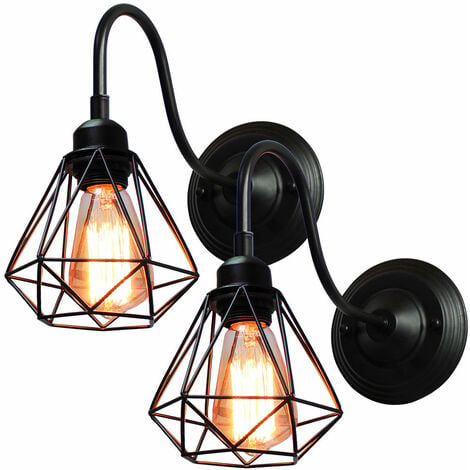 WOTTES 2 Pack Industrial Wall Lamp Metal Geometric Cage Wall Lights Indoor Black Sconce