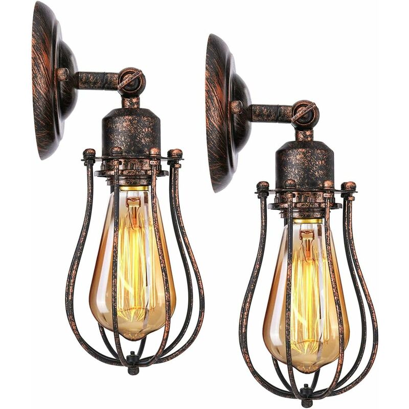 2 Pack Industrial Wall Sconce E27 Shade Cage Pendant Lamp Vintage Ceiling Light Fixture Sconce Decoration Retro Indoor Sconce For Living Room Kitchen