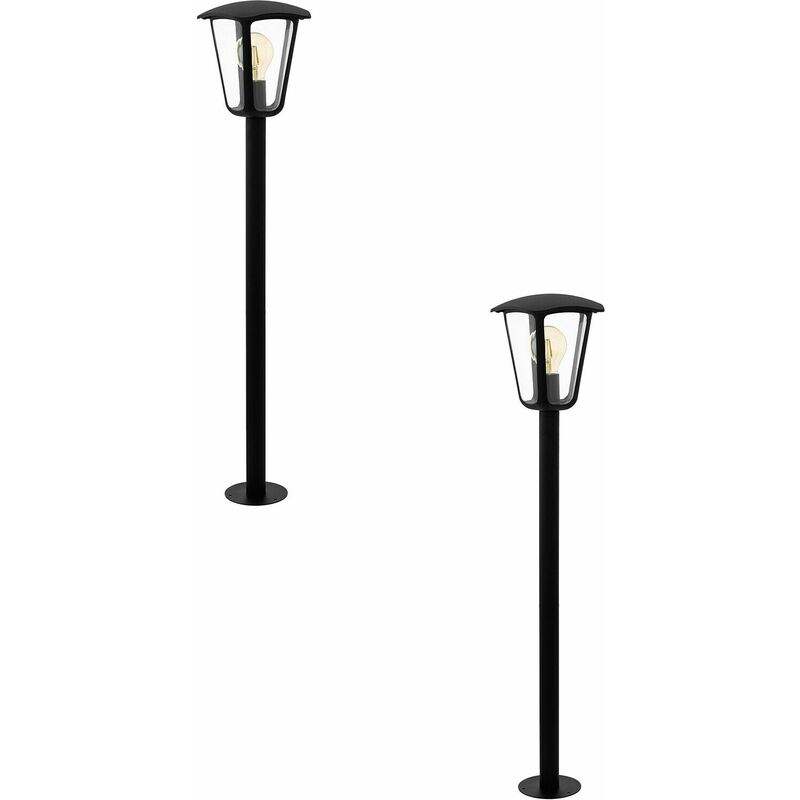2 pack IP44 Outdoor Bollard Light Black Aluminium Lantern 60W E27 Lamp Post